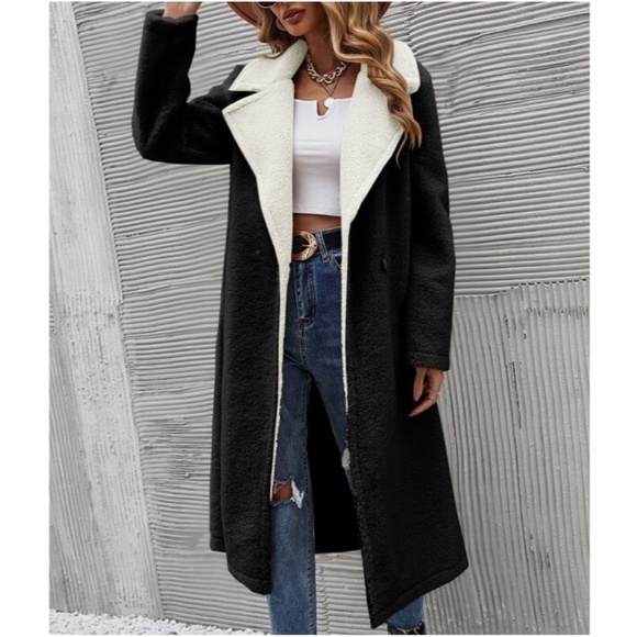 Bellanblue Jackets & Blazers - Cozy Black Teddy Long Coat Jacket Minimalist